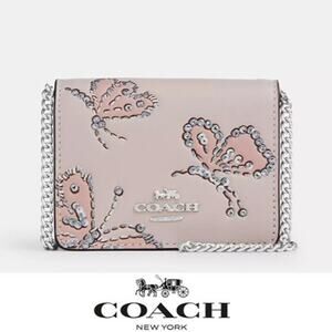 🦋 Coach Mini Wallet On A Chain With Sparkly Butterfly Print